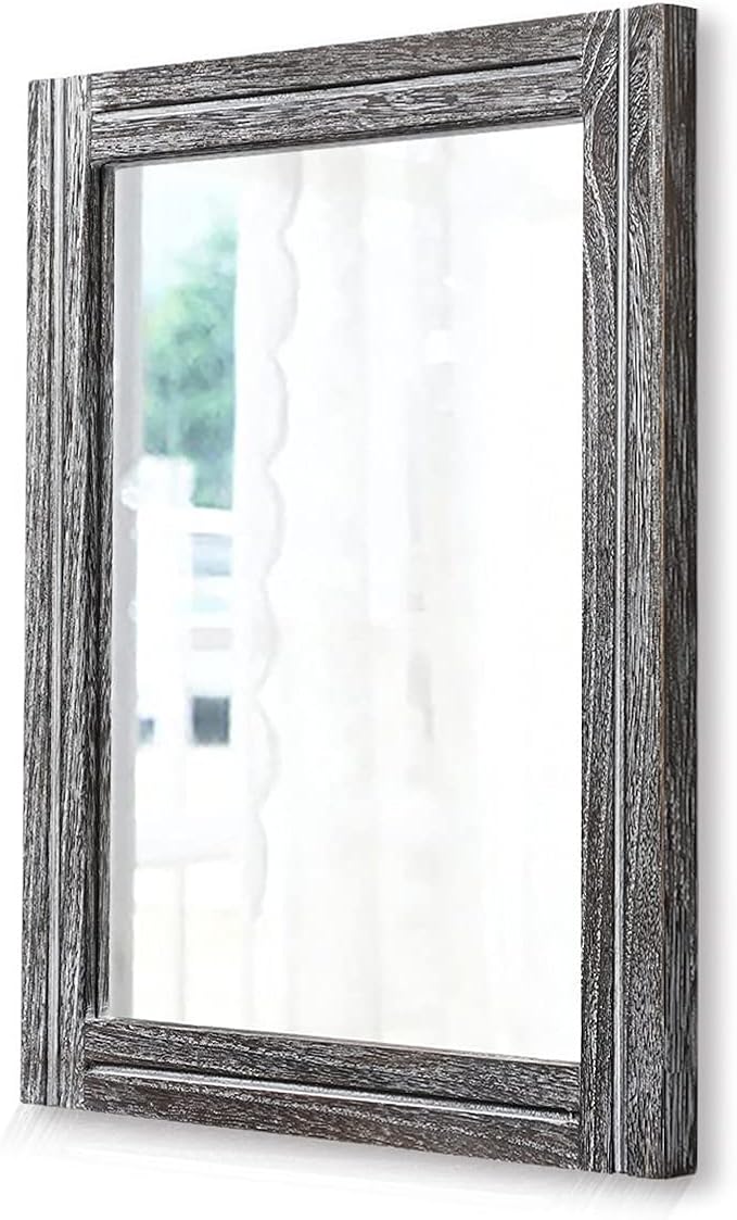 AAZZKANG Rustic Mirror Wood Framed Wall Mirrors Large 20"x16" Rectangle | Decorative for Bedroom Bathroom Farmhouse Living Room Home Entryway