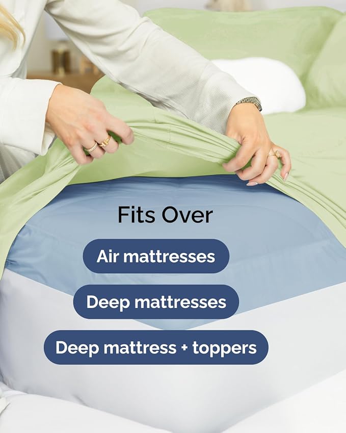 Extra Deep Flex Top Split Head King Sheet Set - 6 Piece Breathable and Cooling Sheets - Hotel Luxury Bedding for Women, Men, Kids & Teens - Easy Secure Fit - Extra Deep Pockets - Light Sage Green