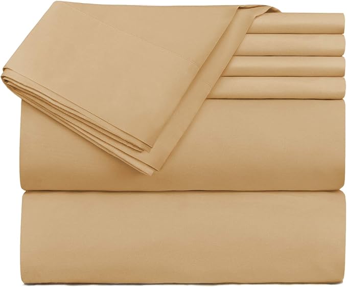 Hearth & Harbor Extra Deep Pocket Sheets - Fits Mattress 18-24 Inches Deep - Extra Deep Pocket California King Size - 6 Piece Cal King Sheets - Cal King, Camel