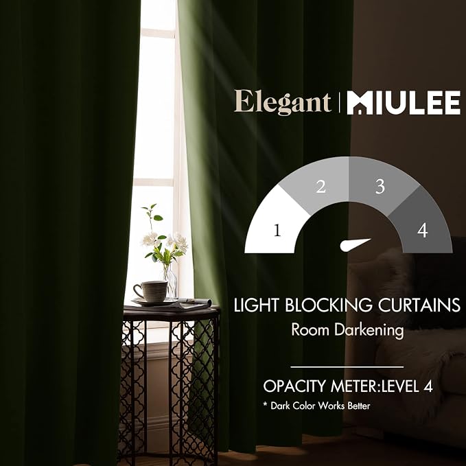 MIULEE Moss Green Blackout Bedroom Curtains 90 Inch Long Light Blocking | Grommet Top, Room Darkening Window Drapes, Privacy Protection, Thermal Insulated, Heat Blocking
