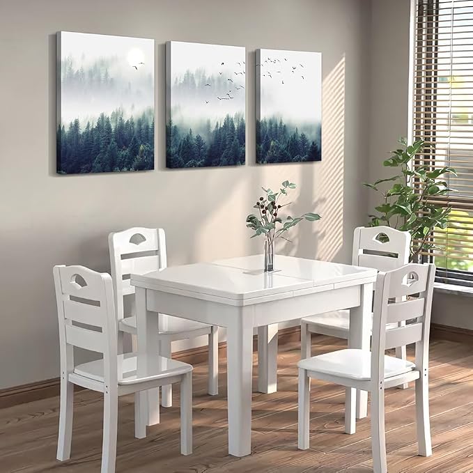 3 Piece Canvas Wall Art for Living Room - Misty Forests of Evergreen Coniferous Trees in an Ethereal Landscape - Modern Home Decor Stretched and Framed Ready to Hang - 16"x24"x3 Panels wall decor