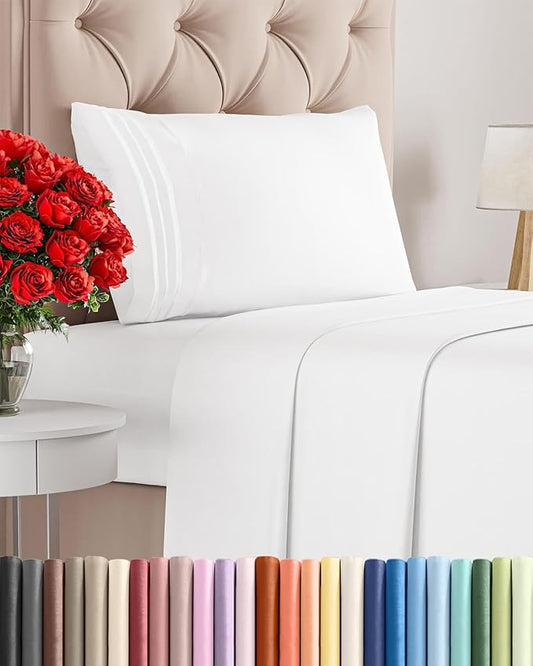 Twin Size 3 Piece Sheet Set - Comfy Breathable & Cooling Sheets - White | Hotel Luxury Bed Sheets for Women & Men, Deep Pockets, Easy-Fit, Extra Soft and Wrinkle Free Sheets, Oeko-Tex Bed Sheet Set