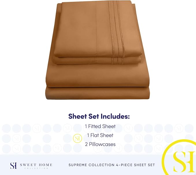 California King Sheet Sets - Breathable Luxury Sheets with Full Elastic & Secure Corner Straps Built In - 1800 Supreme Collection Cal King Deep Pocket Bedding Set, Sheet Set, California King, Mocha