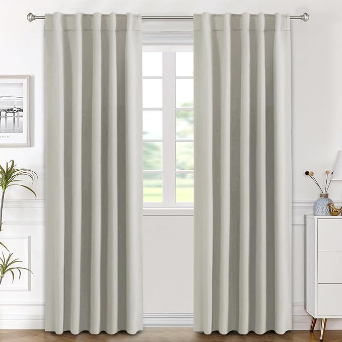 H.VERSAILTEX Blackout Curtains Thermal Insulated Window Treatment Panels Room Darkening Blackout Drapes for Living Room Back Tab/Rod Pocket Bedroom Draperies (2 Panels, Ivory/Cream, 42 x 84 Inch)