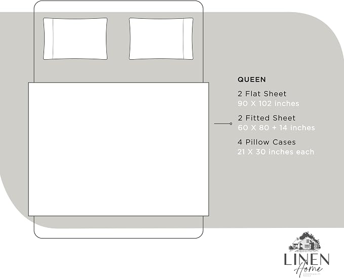 Linen Home 2-Pack Queen Sheet Set, 100% Cotton Percale Bedding, 8-Piece Value Bundle, Deep Pocket Cooling Bed Sheets for Hot Sleepers, Breathable & Crisp Hotel Quality, Long-Staple Cotton, White