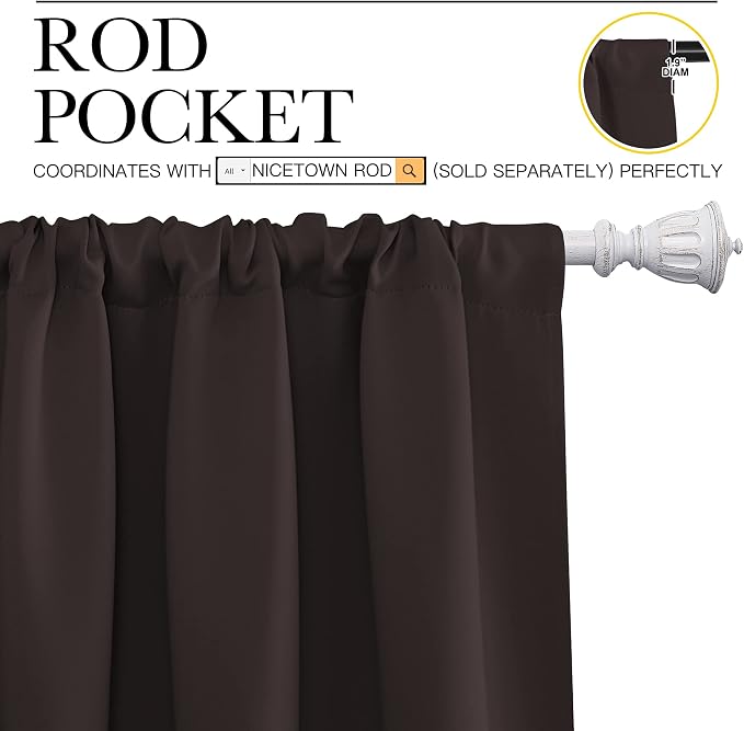 NICETOWN Blackout Curtain Panels 45 inches Long - Noise Reducing Thermal Insulated Solid Rod Pocket Window Drapes/Draperies for Kids Room (Toffee Brown, 1 Pair, 42 inches by 45 Inch)