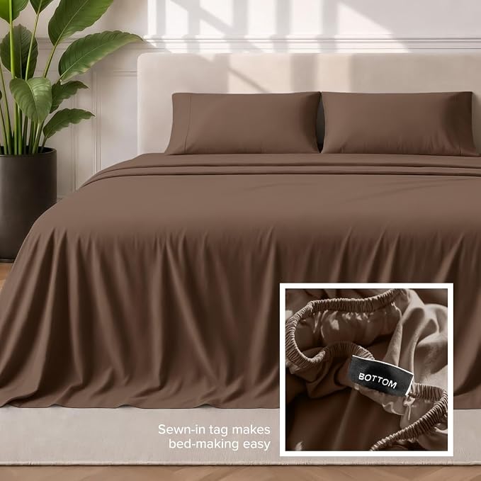 Bare Home Split King Sheet Set - 1800 Ultra-Soft (Split King, Cocoa) | Deep Pockets 6 to 15 Inches, Breathable, Hypoallergenic, Hotel Luxury, Easy Fit, Soft, All-Season