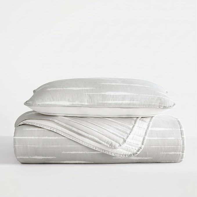 Merit Linens Soft Quilt Coverlet Bedding Set - Reversible Patterns - Twin/TwinXL Light Gray