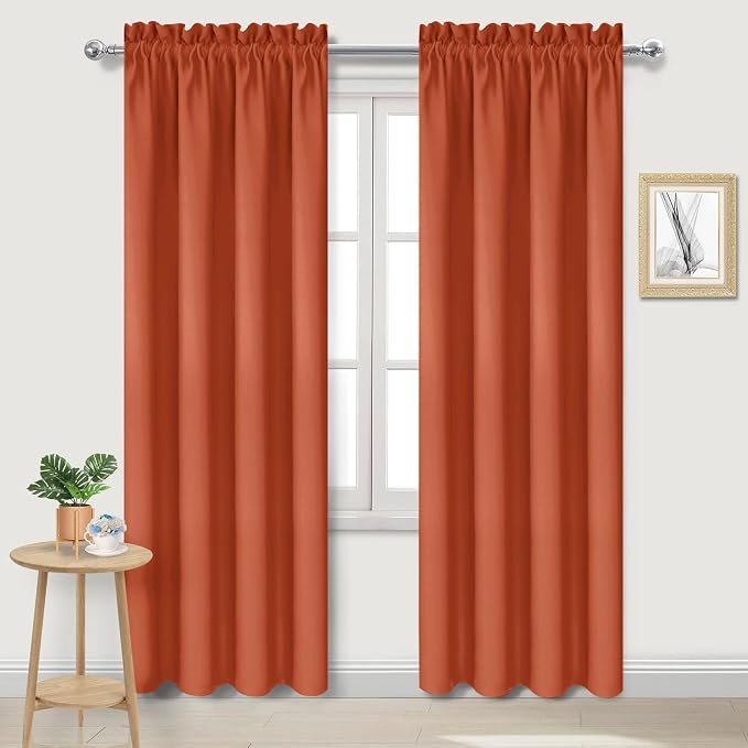 DWCN Blackout Curtains for Bedroom Living Room 42 x 84 Inch Long 2 Panels | Room Darkening, Thermal Insulated, Light Blocking, Rod Pocket Drapes, Noise Reducing Window Treatments, Burnt Orange