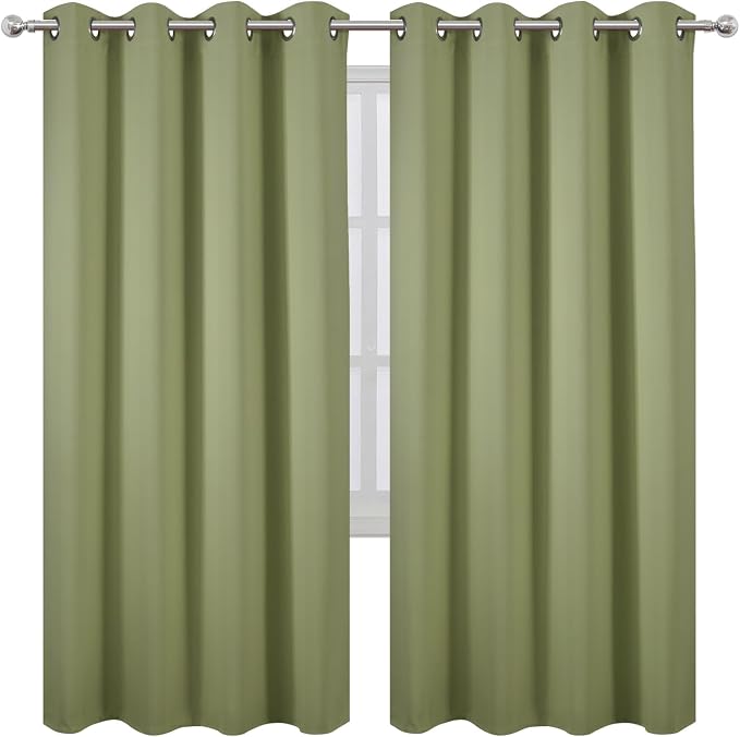 Blackout Curtains 66 x 72 Inch Long Sage Green Curtains Set of 2 Panels Room Darkening Curtains for Bedroom and Living Room