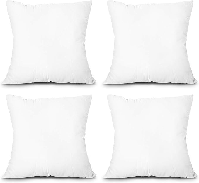 EDOW Throw Pillow Inserts, Set of 4 Lightweight Down Alternative Polyester Pillow, Couch Cushion, Sham Stuffer, Machine Washable. (White, 16x16)