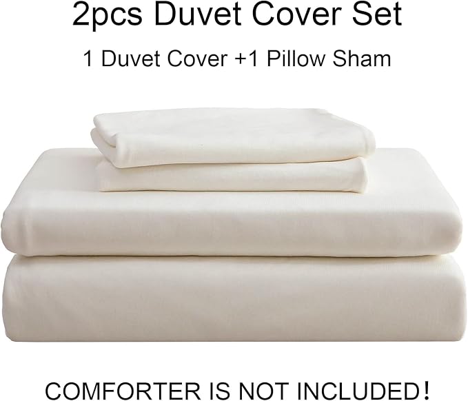 PURE ERA Jersey Knit Sheet Set Solid Off White Twin | 100% Cotton, 3 Piece Set, T Shirt Soft, Breathable, Envelope Closure Pillowcases, Hidden Zipper, 8 Ties, No Insert, Modern