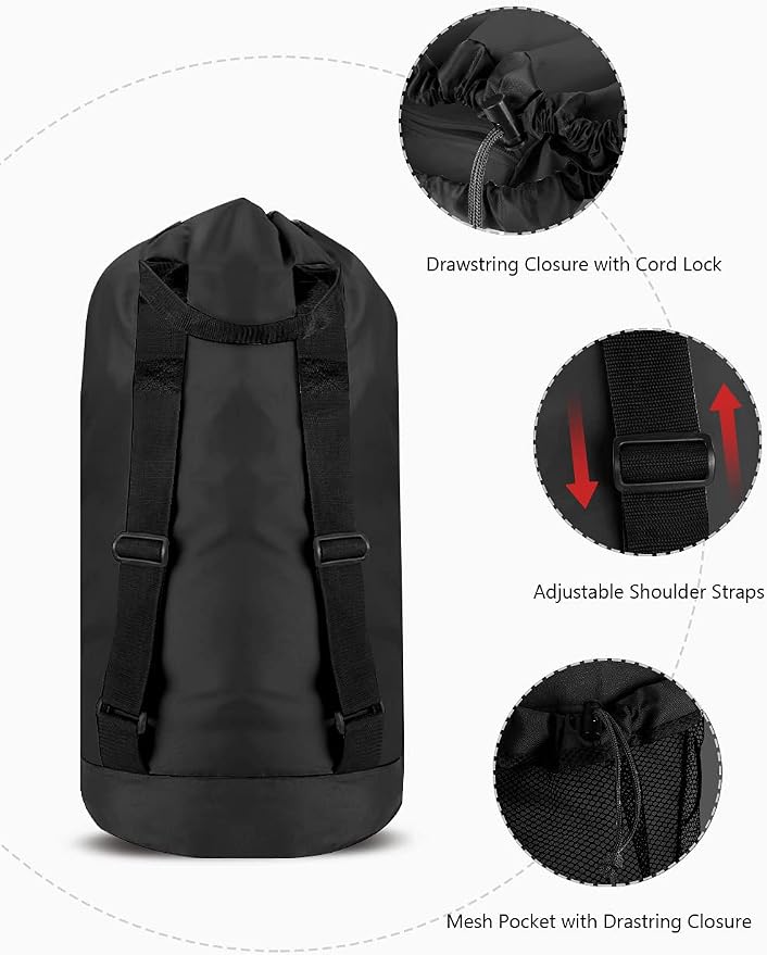 Backpack Laundry Bag, 115L Large Hamper with Shoulder Straps, Drawstring Closure, Mesh Pocket, Black