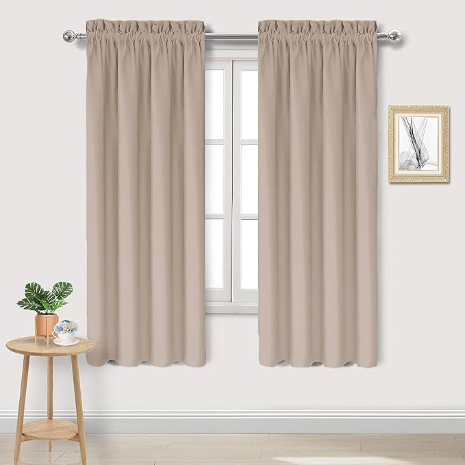 DWCN Blackout Curtains for Bedroom Living Room 42 x 72 Inch Long Camel | 2 Panels Set, Room Darkening, Thermal Insulated, Light Blocking, Rod Pocket Drapes, Noise Reducing Window Treatments