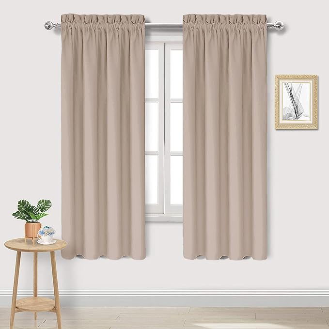 DWCN Blackout Curtains for Bedroom Living Room 42 x 63 Inch Long Camel | 2 Panels Set, Room Darkening, Thermal Insulated, Light Blocking, Rod Pocket Drapes, Noise Reducing Window Treatments