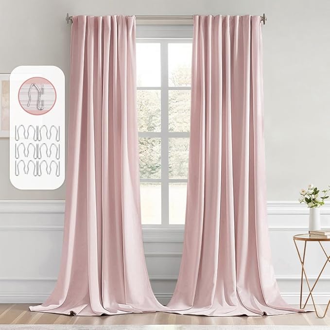 MIULEE Light Pink Back Tab Blackout Curtains 52x120 Inch Long 2 Panels Set | Rod Pocket Pinch Pleated, Thermal Insulated, Bedroom Living Room Darkening Privacy Drapes, Extra Long Light Blocking Curtains