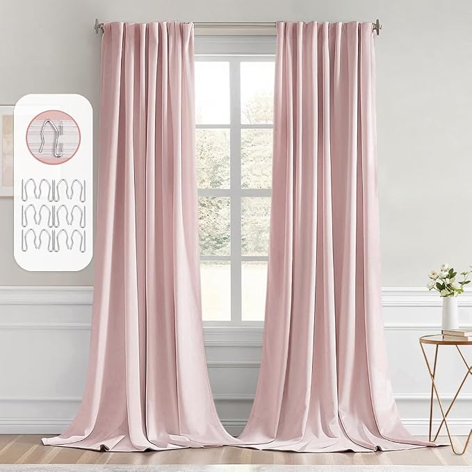MIULEE Light Pink Back Tab Blackout Curtains 52x102 Inch Long 2 Panels Set | Rod Pocket Pinch Pleated, Thermal Insulated, Bedroom Living Room Darkening Drapes, Light Blocking Floor to Ceiling Curtains