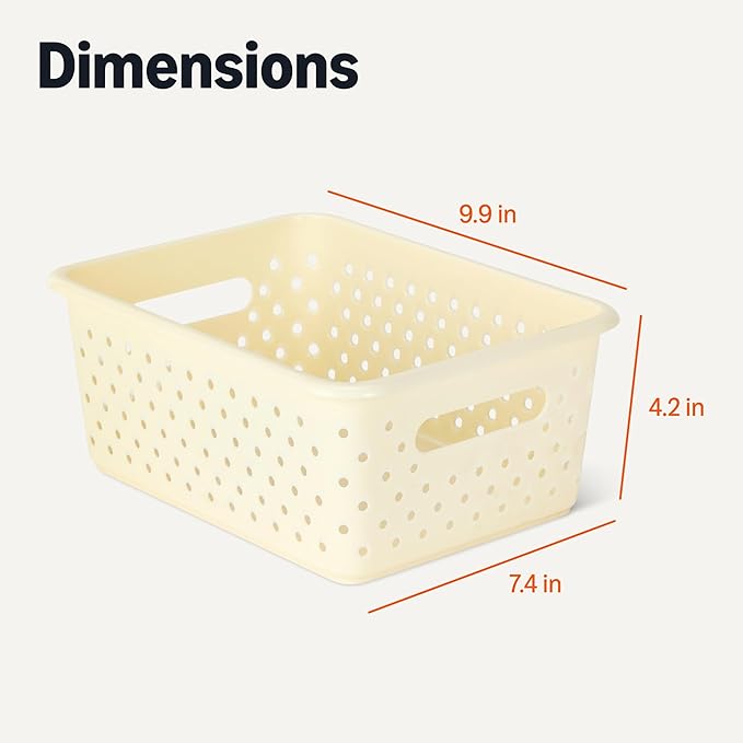 Amazon Basics Decorative BPA-Free Plastic Storage Baskets, 9.9 x 7.4 x 4.16 in, Ivory, 6-Pack