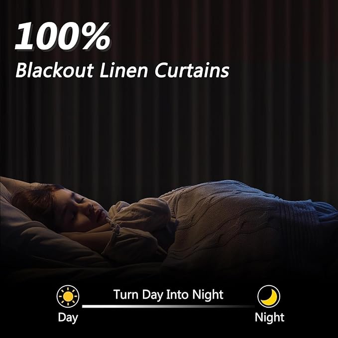 100% Blackout Linen Curtains for Bedroom 84 inches Long, Thermal Insulated Room Darkening Black Out Drapes for Living Room, Back Tab Rod Pocket 2 Panels Set,Taupe Burlywood,52x84