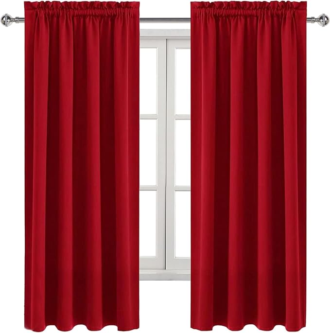 DWCN Blackout Curtains for Bedroom Living Room 38 x 72 Inch Long Red | 2 Panels Set, Room Darkening, Thermal Insulated, Light Blocking, Rod Pocket Drapes, Noise Reducing Window Treatments