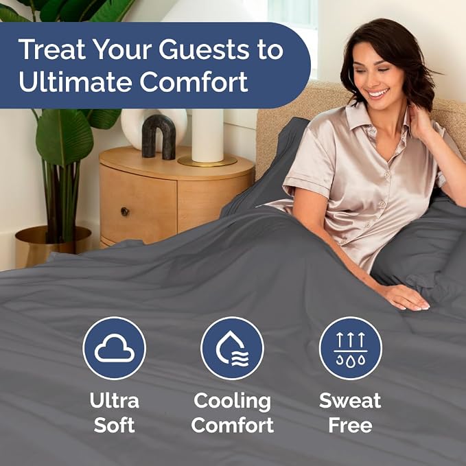 Bulk Case Pack of 20 Flat Sheets - Twin XL Size Flat Sheets - Dark Grey | Wholesale Bulk Flat Sheets for Hotels, Spas & Airbnbs, Soft, Cooling & Breathable, Wrinkle Free, Fade & Shrink Resistant