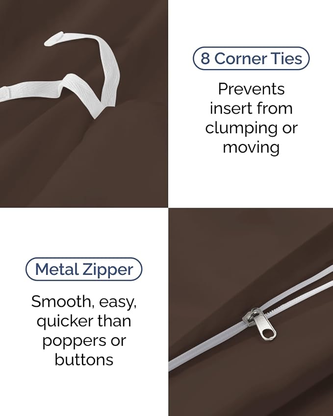 Duvet Cover Twin/Twin XL Size - 2 Piece with Zipper Closure - Brown | Extra Soft, Breathable, Twin/Twin XL Duvet Cover 68" x 90" w/ 1 Pillow Sham, Zipper Closures & Ties, Women, Men, Kids & Teens