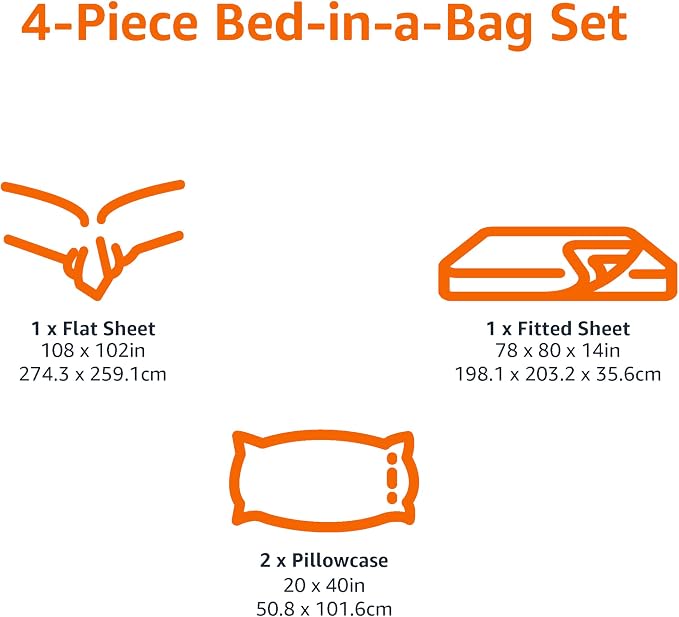Amazon Basics Lightweight Polyester Microfiber 4-Piece Bed Sheet Set, Machine Wash, King, Plum, Printed