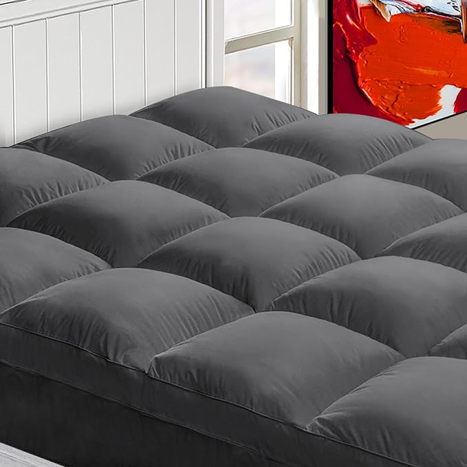 CHOPINMOON Full XL Mattress Topper for Back Pain, Thick Mattress Pad Cover | Plush Pillow Top Mattress Topper, Breathable Soft Bed Topper with 8-21”Deep Elastic Pocket, Cooling for Hot Sleepers, Gray