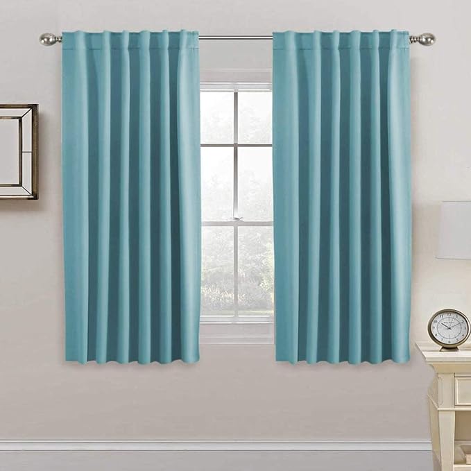 H.VERSAILTEX Blackout Curtains Thermal Insulated Window Treatment Panels Room Darkening Blackout Drapes for Living Room Back Tab/Rod Pocket Bedroom Draperies, 52 x 63 Inch, Solid Aqua, 2 Panels