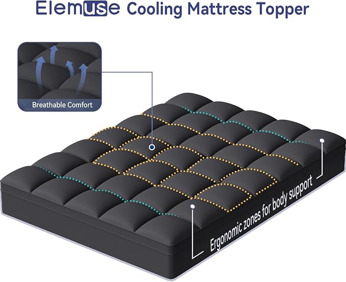 ELEMUSE Full XL Black Mattress Topper, Thick Pillow Top Mattress Pad | Plush comfort from overfilled down alternative fill. Deep pocket fits Full XL beds for tall sleeper, apartment and guest room