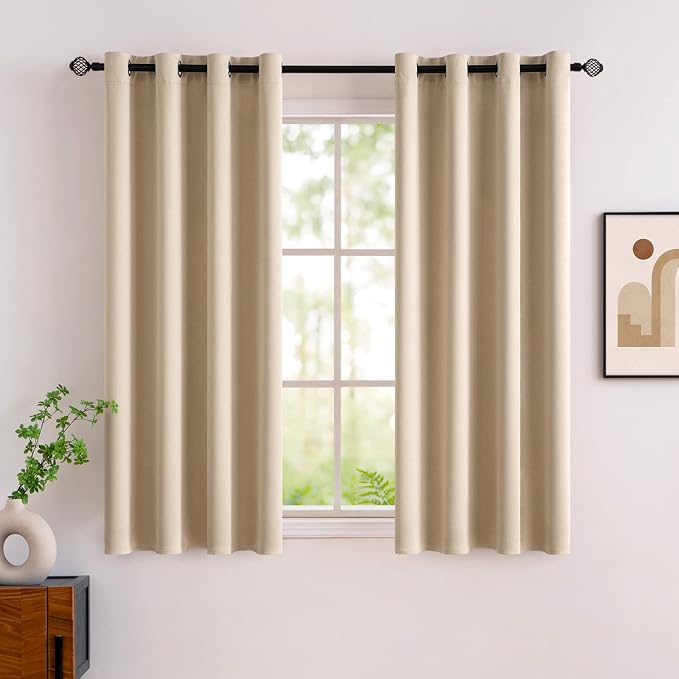 MIULEE Beige Short Blackout Bedroom Curtains Drapes 54 Inch Long 52"x54" | Grommet Top, Room Darkening Window Drapes, Privacy Protection, Thermal Insulated, Heat Blocking, Light Blocking