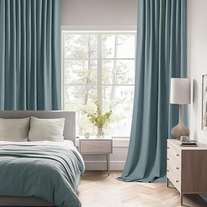 MIULEE Greyish Blue Back Tab Blackout Curtains 52x84 Inch Length 2 Panels | Rod Pocket Pinch Pleated, Thermal Insulated, Room Darkening, Light Blocking, Privacy Curtains for Living Room Bedroom