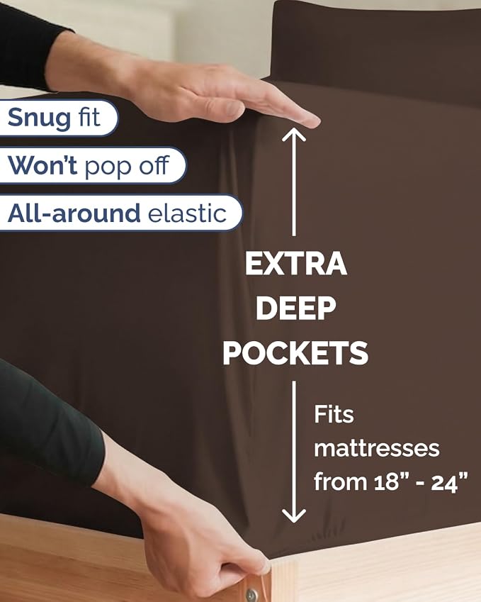 Extra Deep Twin XL Sheet Set - 4 Piece College Dorm Room - Brown | College Dorm Room Essentials, Easy & Secure Fit, Ultra-Soft, Wrinkle & Fade Free, Comfy Sheets Set with Extra Deep Pockets