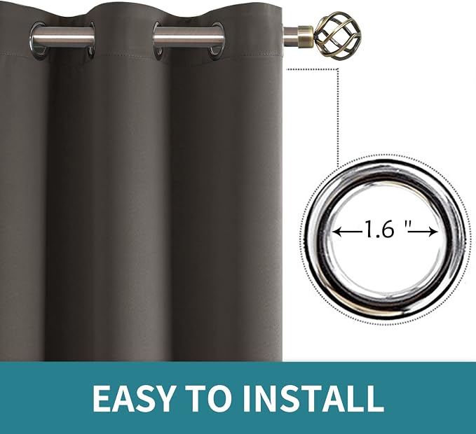BGment Grey Blackout Curtains for Bedroom 63 Inch Long - 2 Panels | Grommet Top, Black Out, Room Darkening, Sunblock, Thermal Insulated, Window Drapes for Kids Boys Room, 38x63 Inch