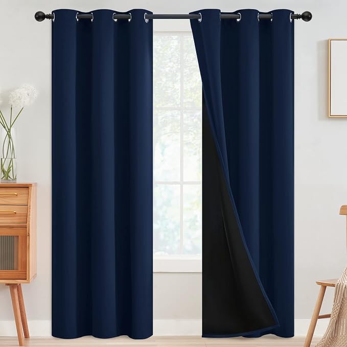 SimpleHome Navy Blue 100% Blackout Curtains Room Darkening Living Room 84 | Curtains for Bedroom,Thermal Insulated Grommet Window Drapes,Curtains for Living Room with Black Back,42 x 84 Inch,2 Panels