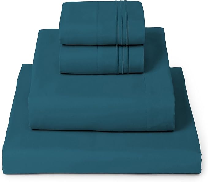 Mellanni Iconic 4-Piece Double-Brushed Microfiber Sheet Set (Queen, Teal) | Double-brushed softness; breathable comfort; 16-in deep pocket; machine washable; OEKO-TEX(R) certified; Lifetime Promise