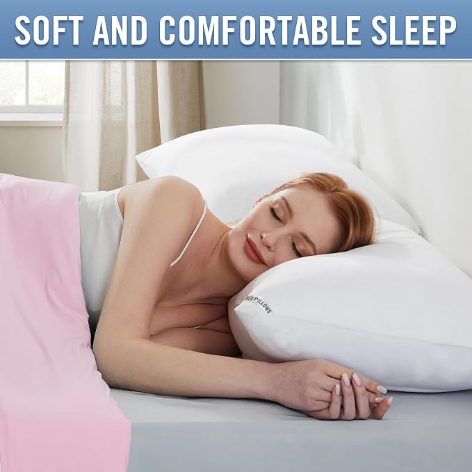 Queen Size Pillows 4 Pack, Soft Firm Support for Side Back Stomach Sleepers | Set of 4 queen pillows with down-alternative fill. Plush yet resilient for side, back, or stomach sleepers.