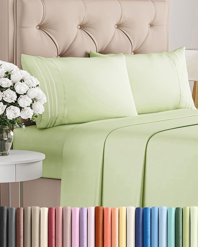 Queen Size 4 Piece Sheet Set - Breathable & Cooling - Light Sage Green | Hotel Luxury Bed Sheets for Women & Men, Deep Pockets, Easy-Fit, Extra Soft and Wrinkle Free Sheets, Oeko-Tex Bed Sheet Set