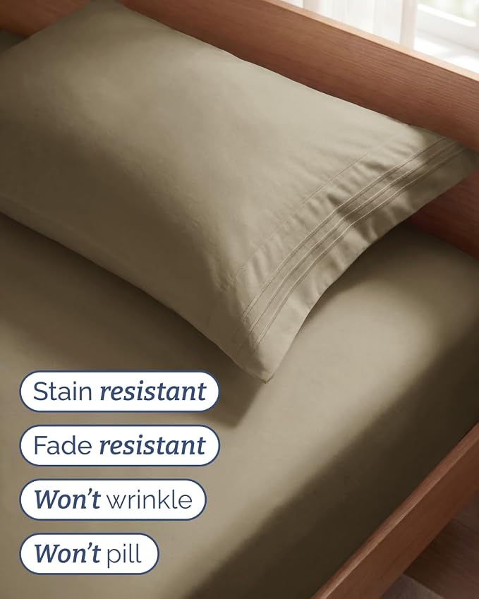 Twin Size 3 Piece Sheet Set - Comfy Breathable & Cooling Sheets - Khaki | Hotel Luxury Bed Sheets for Women & Men, Deep Pockets, Easy-Fit, Extra Soft and Wrinkle Free Sheets, Oeko-Tex Bed Sheet Set