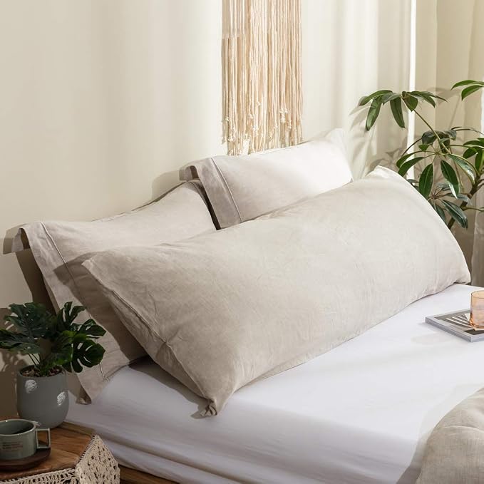 Simple&Opulence Body Pillow Cover 20" x 54",100% Pure Linen, Ultra Soft and Breathable, Body Pillowcase with Envelope Closure for Adults(Linen)