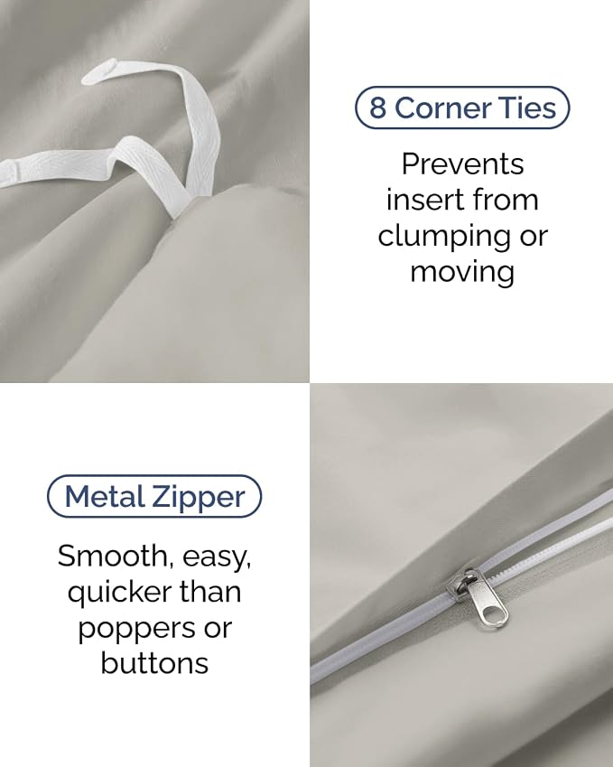 Duvet Cover Twin/Twin XL - 2 Piece with Zipper Closure - Light Grey | Extra Soft, Breathable, Twin/Twin XL Duvet Cover 68" x 90" w/ 1 Pillow Sham, Zipper Closures & Ties, Women, Men, Kids & Teens