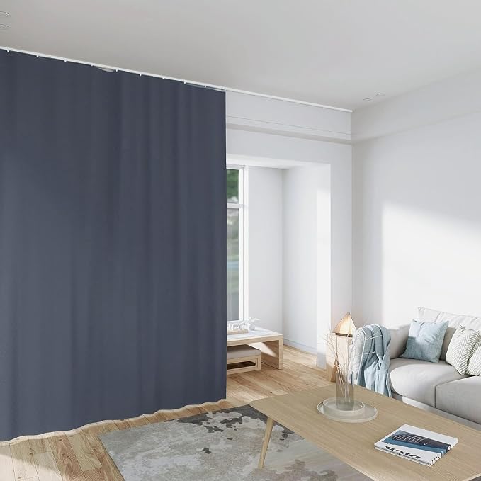 MaKefeile Room Divider Curtains Total Blackout Privacy Curtain Panel Room Thermal Insulated Noise Reduction Curtains for Bedroom Window Living Room Ceiling Track Curtain W 15 ft × H 8 ft Dark-Grey