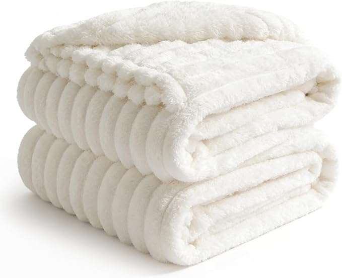 BEDELITE Ribbed King Size Blanket for Bed, Cream, 108"x90" | Ultra-Soft Plush Fleece, Warm Yet Lightweight, Ribbed Texture, Home Decor, Machine Washable, Giftable, All-Season Use