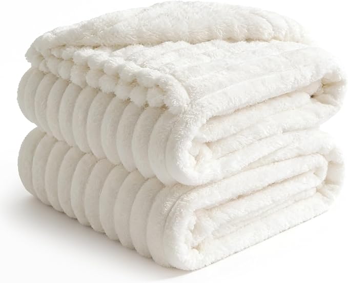 BEDELITE Ribbed Full Size Blanket for Bed, Cream, 84"x90" | Ultra-Soft Plush Fleece, Warm Yet Lightweight, Ribbed Texture, Home Decor, Machine Washable, Giftable, All-Season Use
