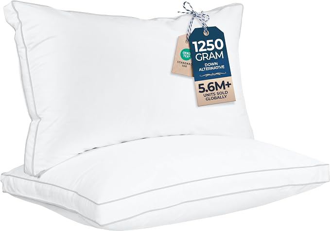 Utopia Bedding Bed Pillows for Sleeping King Size (White), Set of 2, Soft & Fluffy Pillow with Down Alternative Filling, Cooling, Hotel Quality, Gusseted Pillow for Back, Stomach or Side Sleepers | Cotton Blended Down alternative pillows for sleeping, ...