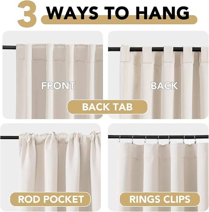 H.VERSAILTEX Blackout Curtains Thermal Insulated Window Treatment Panels Room Darkening Blackout Drapes for Living Room Back Tab/Rod Pocket Bedroom Draperies (2 Panels, Natural, 52 x 54 Inch)