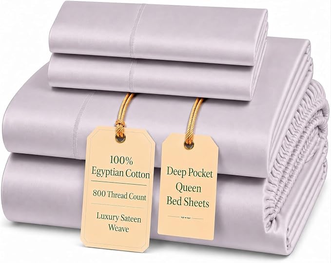 Queen Sheet Set Deep Pocket, 800 TC Bed Sheets Queen Size Set - Lavender | Sateen Weave, Buttery Soft, Brings Luxury to your Master Bedroom, Naturally Breathable & Cooling Sheets, Machine Wash