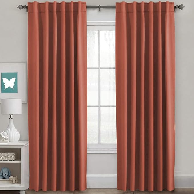 H.VERSAILTEX Blackout Curtains Thermal Insulated Window Treatment Panels Room Darkening Blackout Drapes for Living Room Back Tab/Rod Pocket Bedroom Draperies, 52 x 96 Inch, Orange, 2 Panels