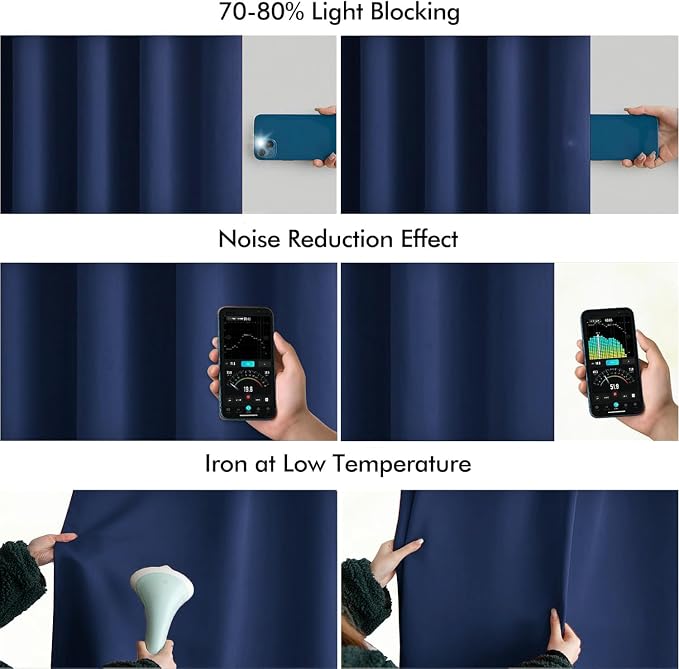 MIULEE Navy Blue Back Tab Blackout Curtains 52x102 Inch Long 2 Panels Set | Rod Pocket Pinch Pleated, Thermal Insulated, Bedroom Living Room Darkening Drapes, Light Blocking Floor to Ceiling Curtains