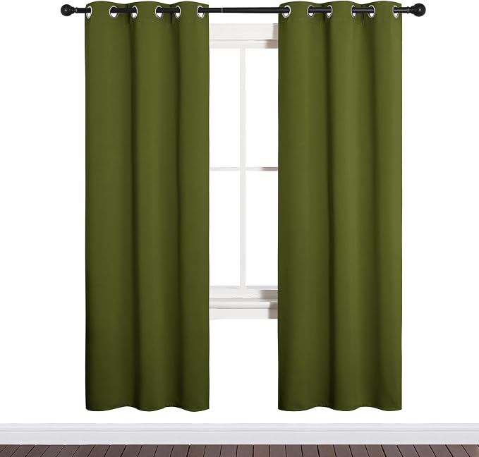 NICETOWN Bedroom Curtain Panels, 1 Pair, 34 by 72-inch, Olive Green | Christmas Holiday Decor Thermal Insulated Solid Grommet Blackout Curtains/Drapes